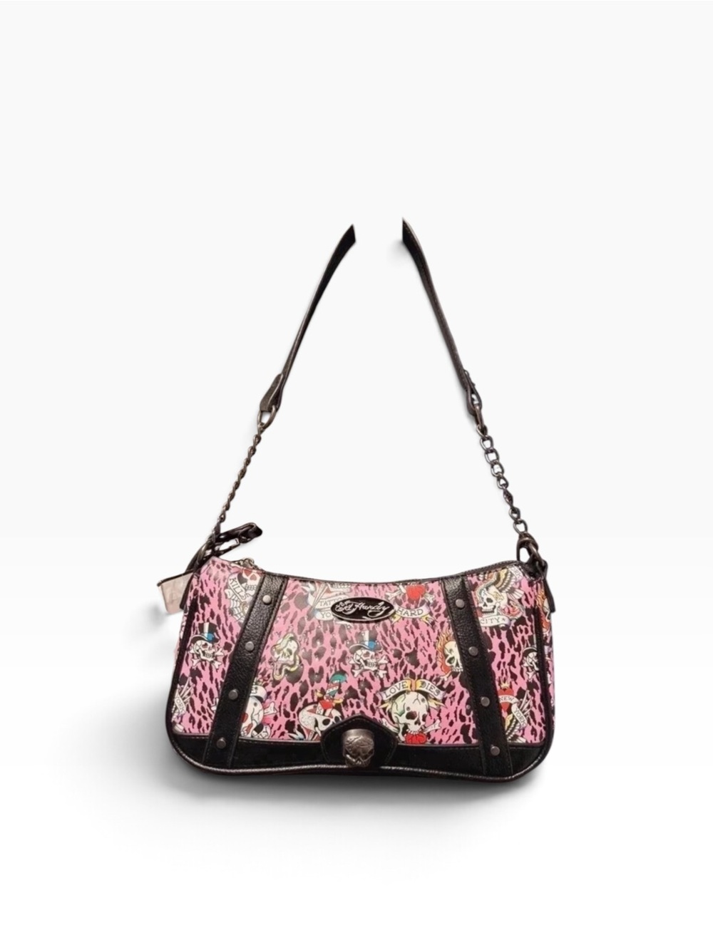 Ed Hardy Pink Leopard Tattoo Skull Shoulder Crossbody Bag NWOT